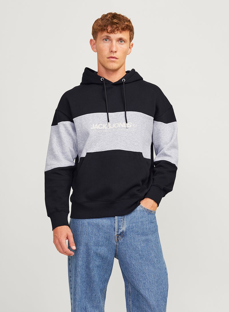 Graphic Print Pocket Detait Pull Over Hoodie