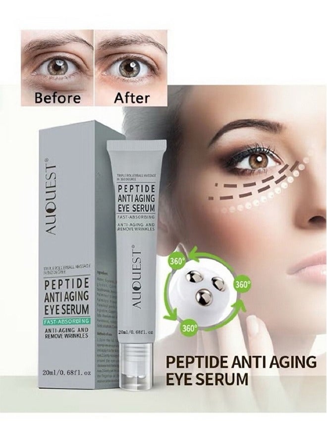 Peptide Anti Aging Eye Serum 20ml, Anti-Aging and Remove Wrinkles Eye Serum, with Three 360° Massage Ball, Eye Cream with Anti Allergy Applicatorhead, Firming Lifting Eye Essence, Eye Care