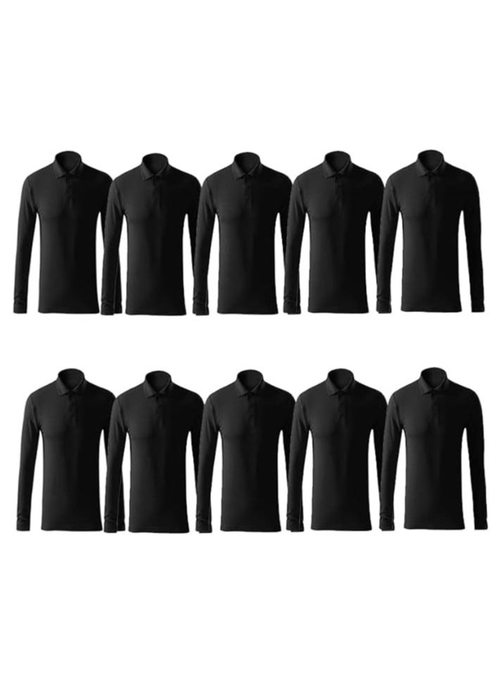 10Pcs Men's LONG SLEEVE POLO T-Shirt 220 GSM Pure Cotton Basic Colors