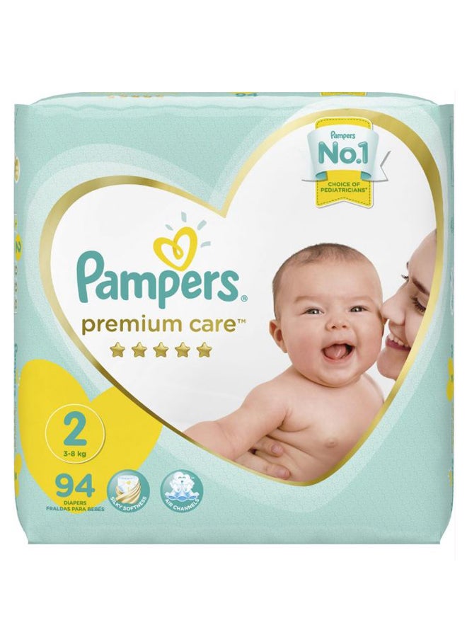 Premium Care Diapers, Size 2, 3-8kg, Mini, 94 Count