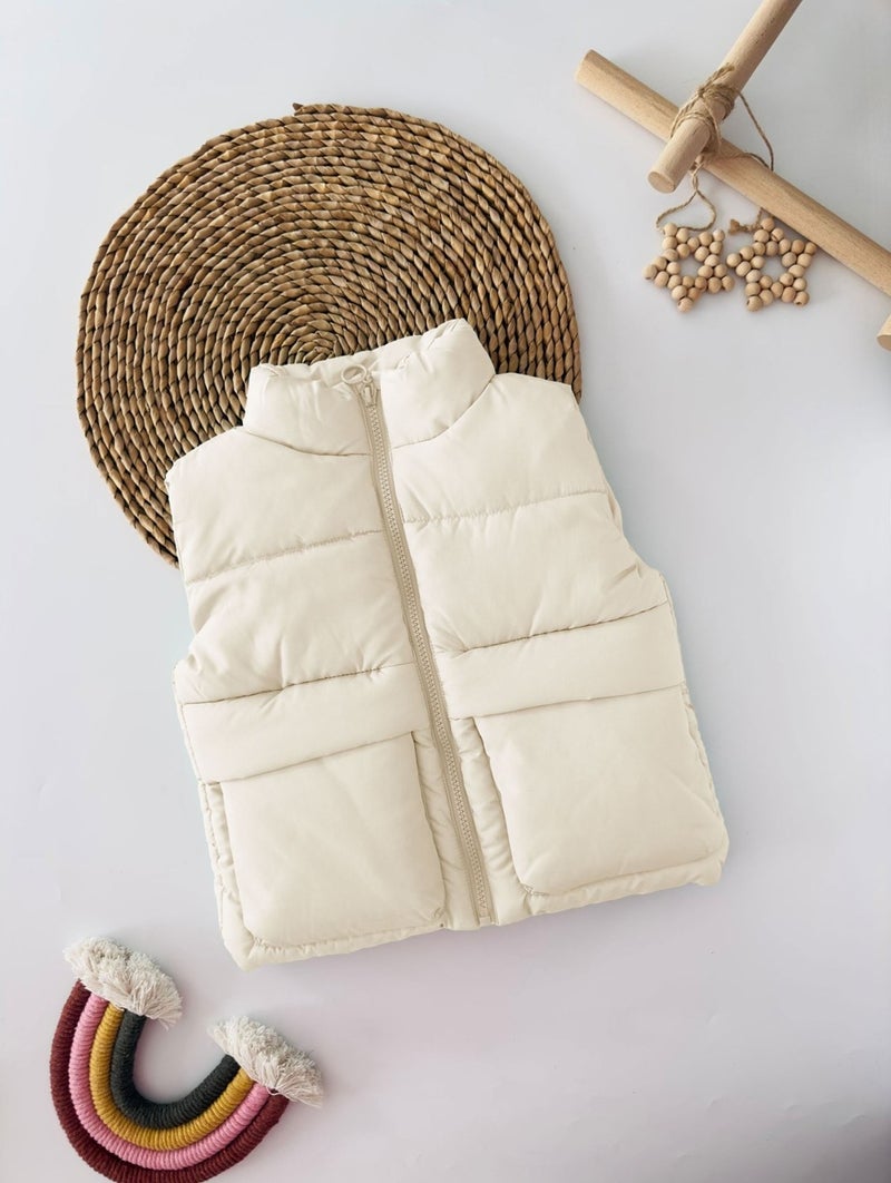 My Little One's Cici Soft and Stylish Zippered Puffer Vest - Cream