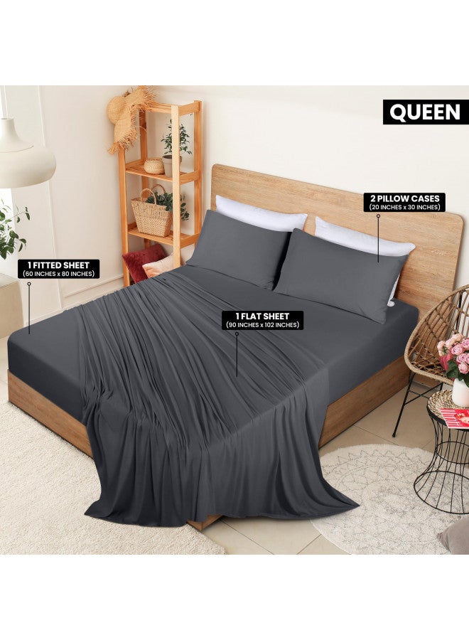 Utopia Bedding Queen Sheet Set - Jersey Knit Sheets 4 Piece Cotton Soft T-Shirt Stretchy Sheets ( Heather Light Grey)