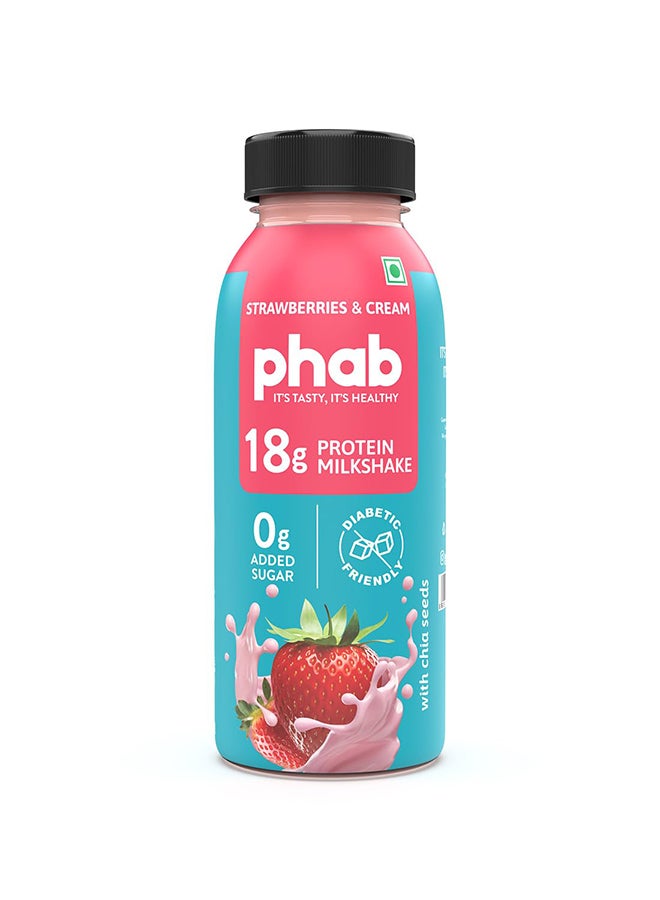 Phab Strawberry Protein Milkshakes(200Ml, Pack Of 24) With 18G Protein & No Added Sugar | Gluten-Free & Gut-Friendly, Trans Fat Free | Healthy & Delicious Protein Shake