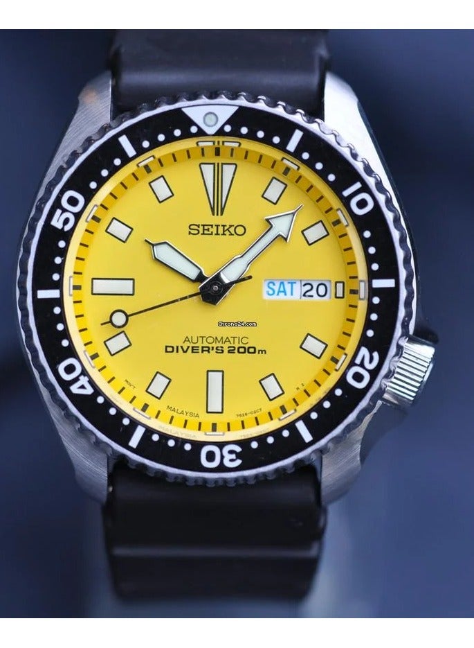 Seiko Yellow Automatic Dive Watch With Rubber Strap, Men's ...