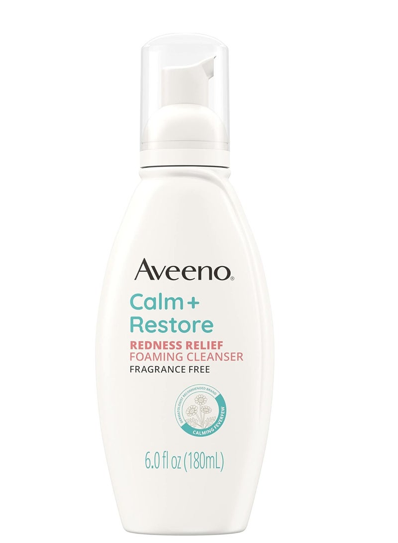 Aveeno Calm + Restore Redness Relief Foaming Cleanser, Daily Facial Cleanser With Calming Feverfew to Help Reduce the Appearance of Redness, Hypoallergenic & Fragrance-Free, 6 fl. oz