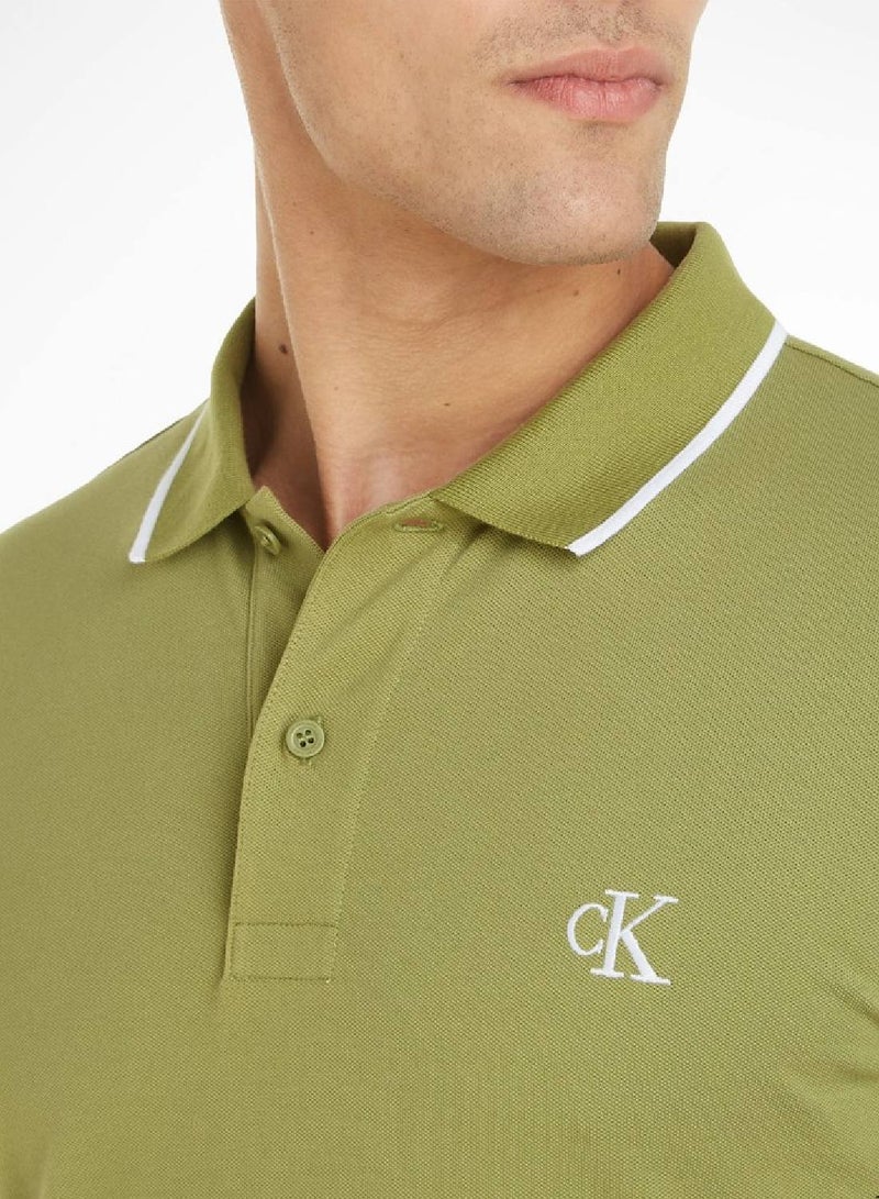 Men's Slim Polo Shirt - Cotton, Green