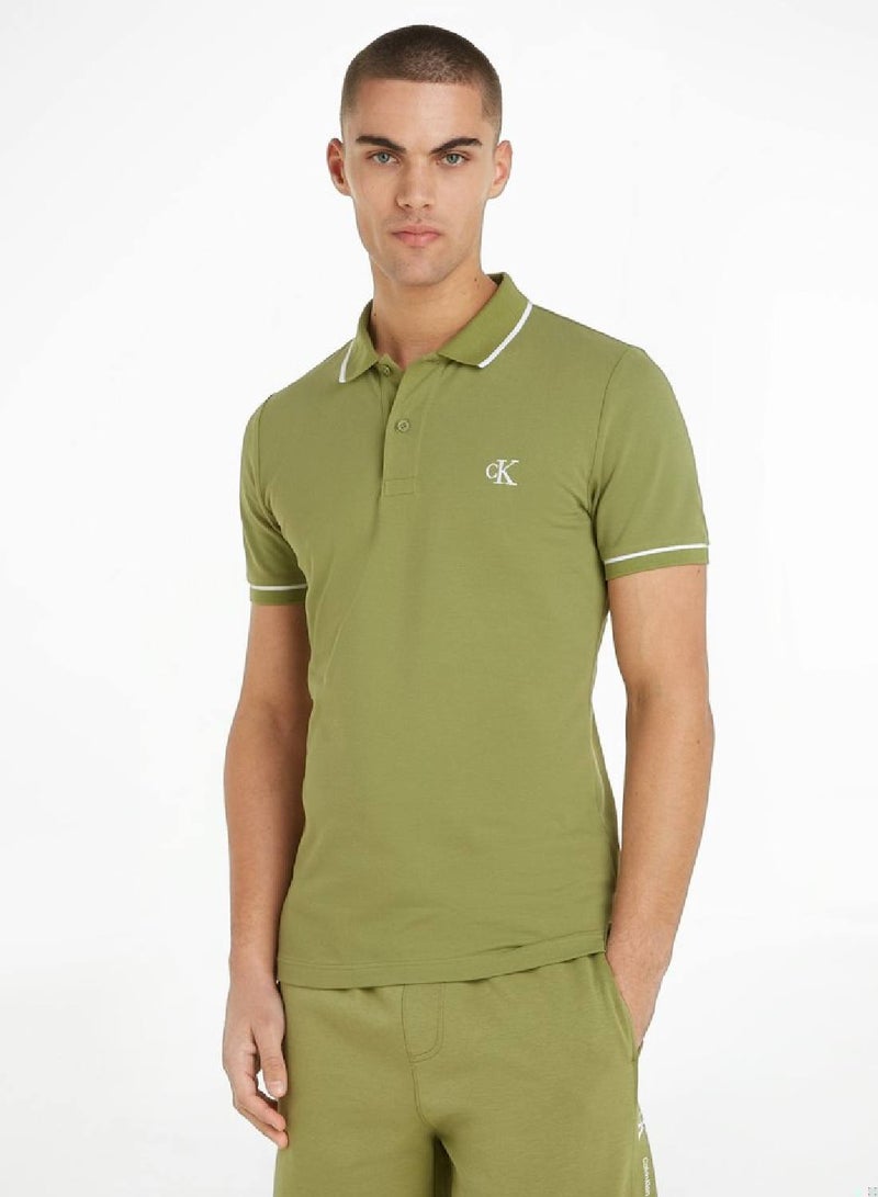 Men's Slim Polo Shirt - Cotton, Green