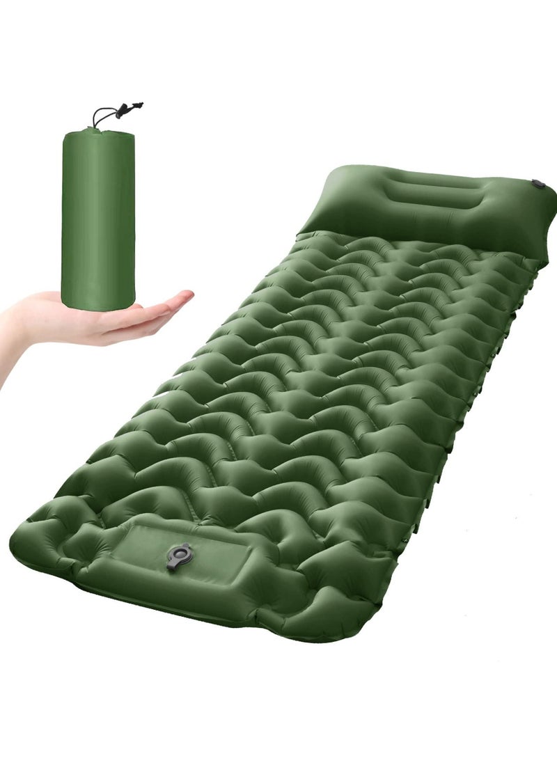 Camping Sleeping Pad, Extra Thickness 10 CM Inflatable Sleeping Mat with Pillow Built in Pump, Compact Ultralight Waterproof Camping Air Mattress for Backpacking, Hiking, Tent, Traveling