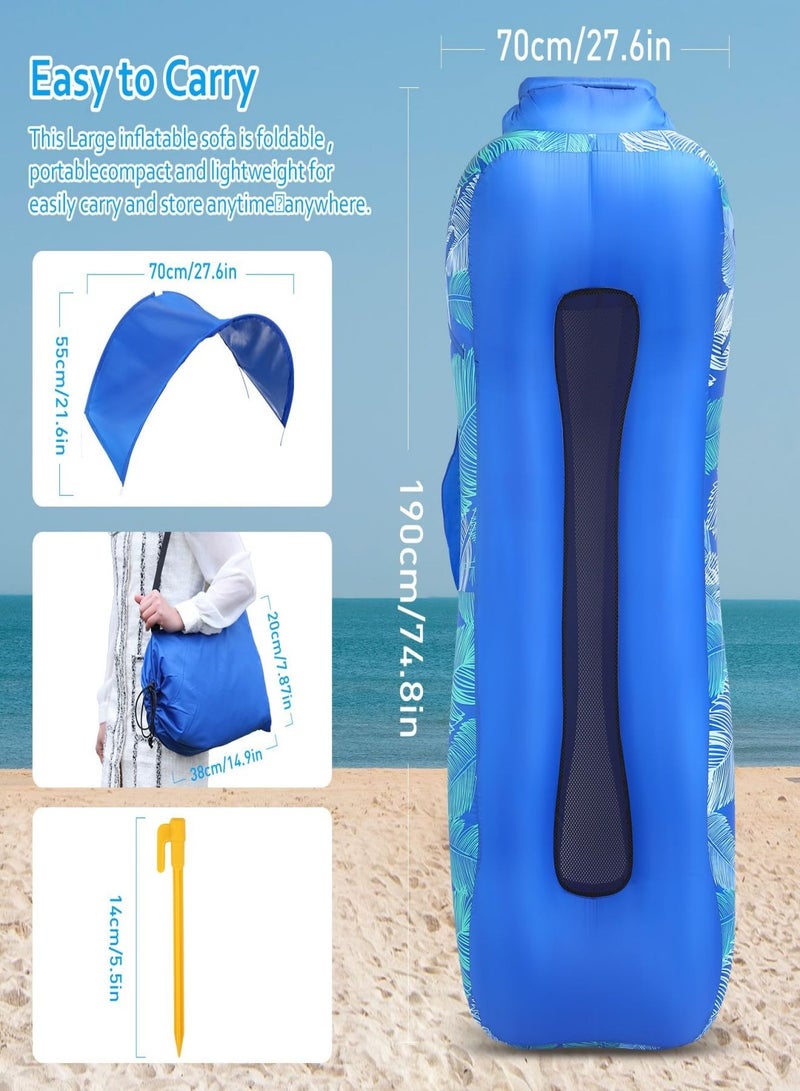 Inflatable Lounger Air Sofa with Unique Sun-Shade Design, Inflatable Beach Bed with Pillow, Waterproof Inflatable Couch Camping Chair Hammock for Hiking Backyard Travel Beach Park Picnics