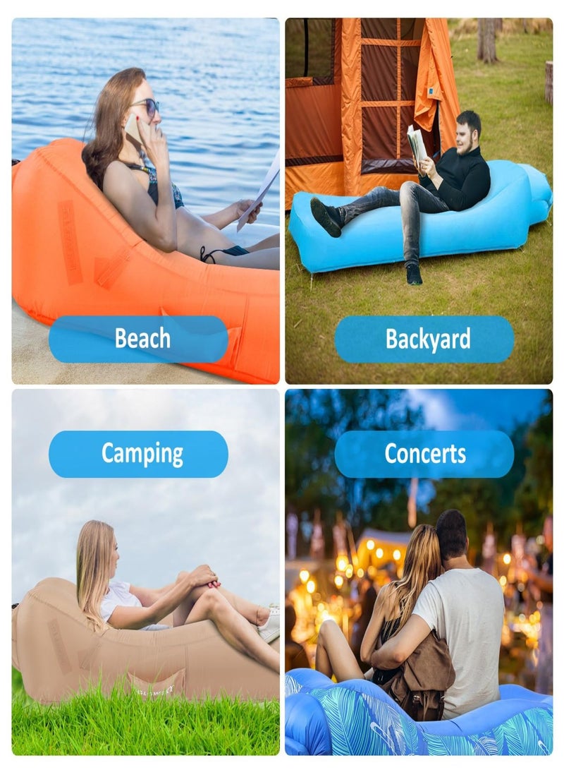 Inflatable Lounger Air Sofa with Unique Sun-Shade Design, Inflatable Beach Bed with Pillow, Waterproof Inflatable Couch Camping Chair Hammock for Hiking Backyard Travel Beach Park Picnics