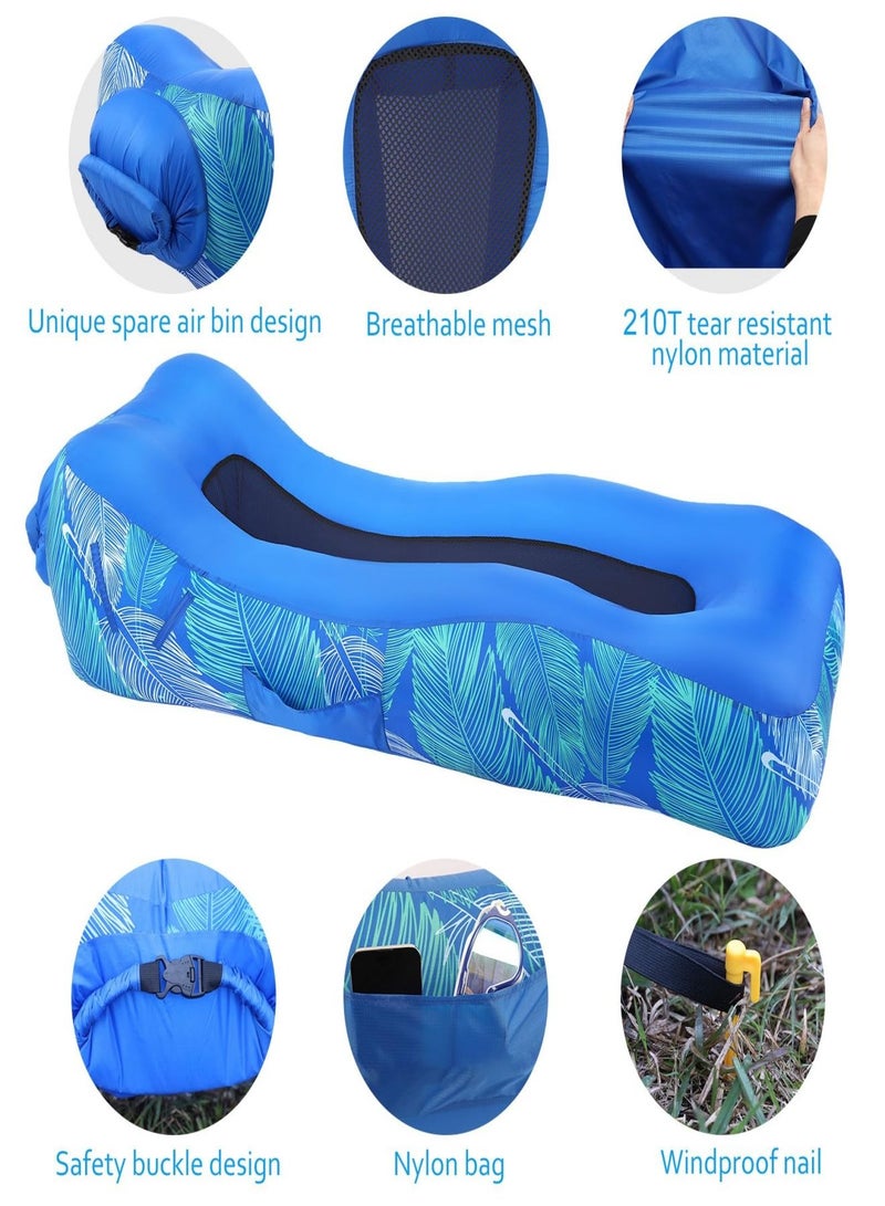 Inflatable Lounger Air Sofa with Unique Sun-Shade Design, Inflatable Beach Bed with Pillow, Waterproof Inflatable Couch Camping Chair Hammock for Hiking Backyard Travel Beach Park Picnics