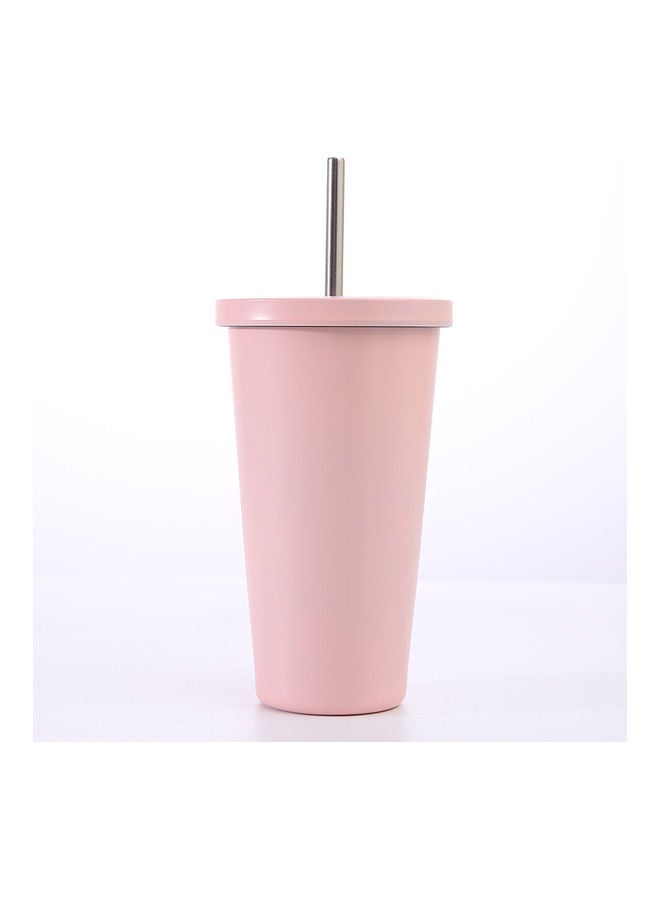 Stainless Steel Insulated Coffee Tumbler Cup with Lid and Straw Pink 17.5x6.5x10cm