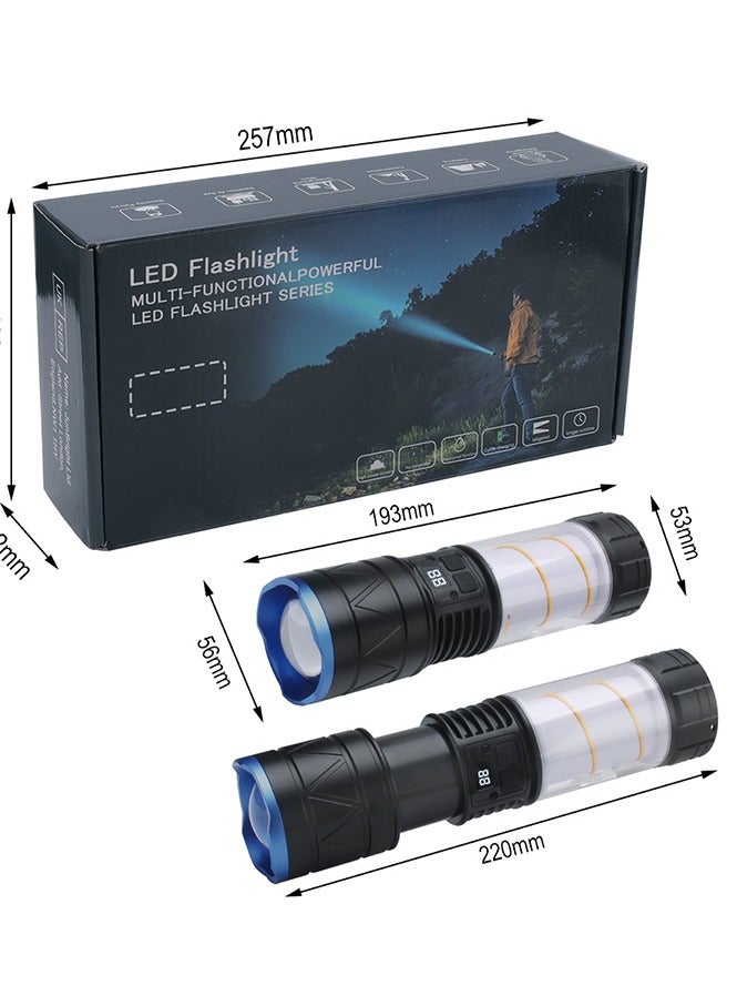 Strong and Super Bright Flashlight Charging Outdoor Long Range Laser White Laser Variable Focus Camping Light Waterproof IPX4 USB Output Functions 2400mAh Power Indicator&Internal Battery 360 ° Flood Lighting 6 Light Modes Adjustable Ranges