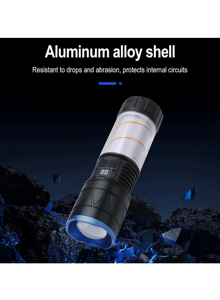 Strong and Super Bright Flashlight Charging Outdoor Long Range Laser White Laser Variable Focus Camping Light Waterproof IPX4 USB Output Functions 2400mAh Power Indicator&Internal Battery 360 ° Flood Lighting 6 Light Modes Adjustable Ranges