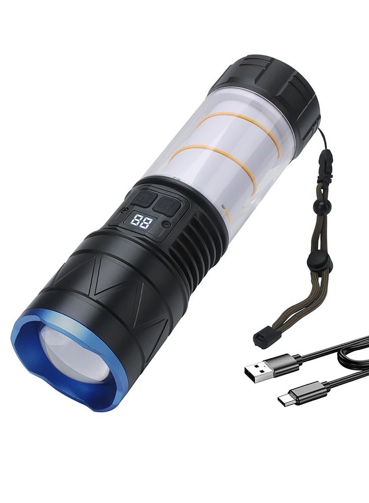 Strong and Super Bright Flashlight Charging Outdoor Long Range Laser White Laser Variable Focus Camping Light Waterproof IPX4 USB Output Functions 2400mAh Power Indicator&Internal Battery 360 ° Flood Lighting 6 Light Modes Adjustable Ranges