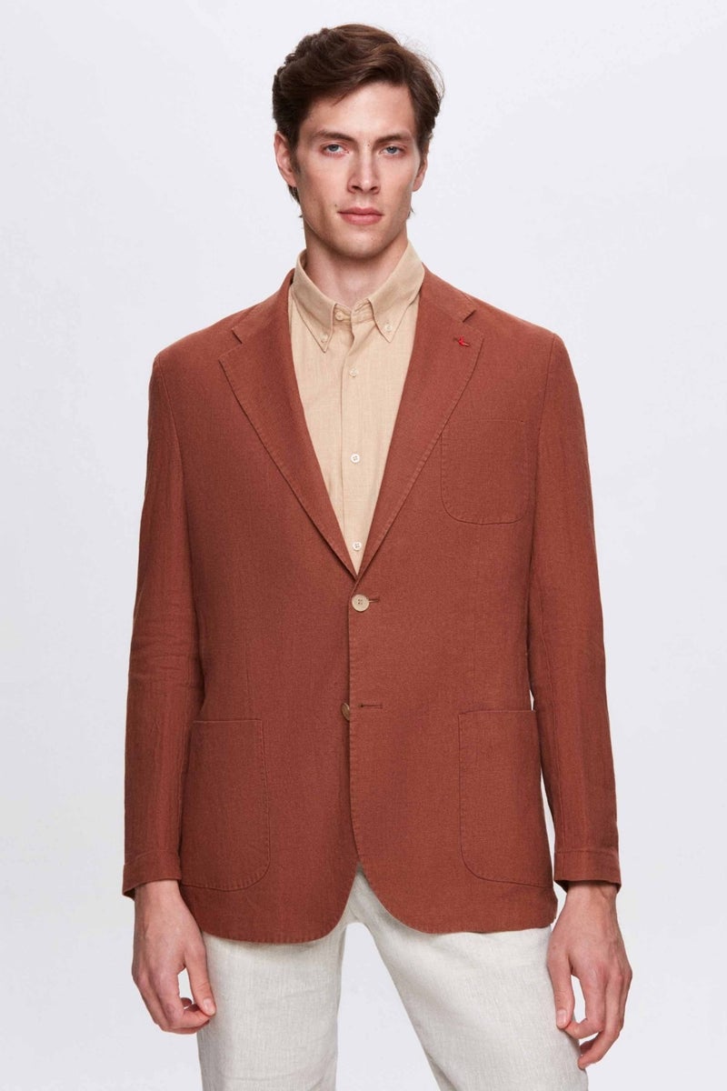 Ds Damat Regular Fit Cinnamon Plain Fabric Jacket