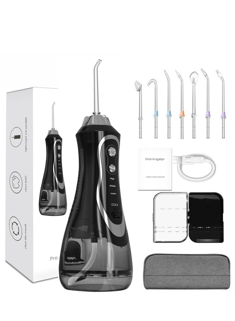 Portable Dental Water Flosser Oral Irrigator 7 Nozzles Black 300ml