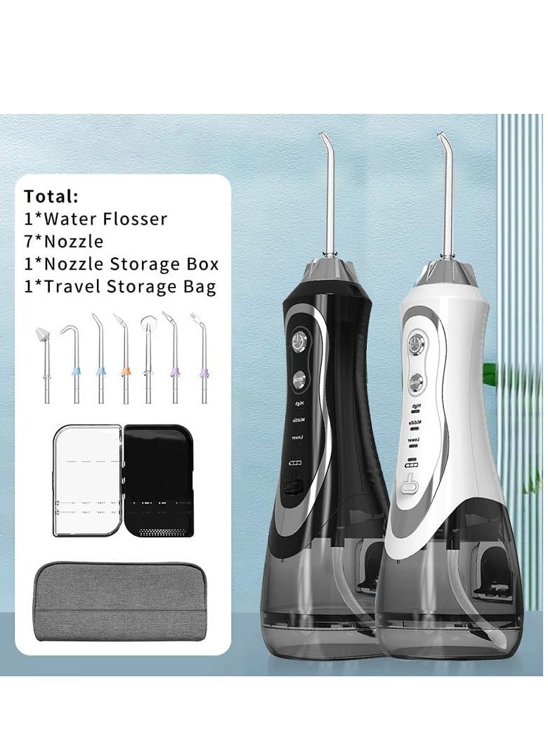 Portable Dental Water Flosser Oral Irrigator 7 Nozzles Black 300ml