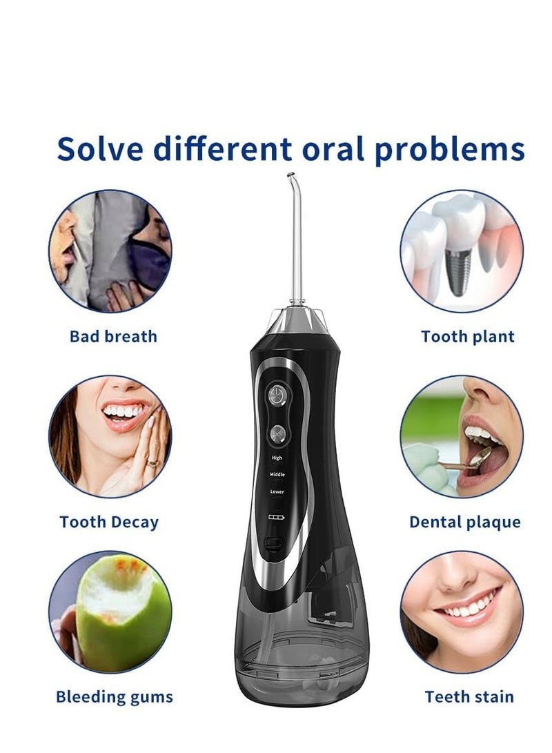 Portable Dental Water Flosser Oral Irrigator 7 Nozzles Black 300ml