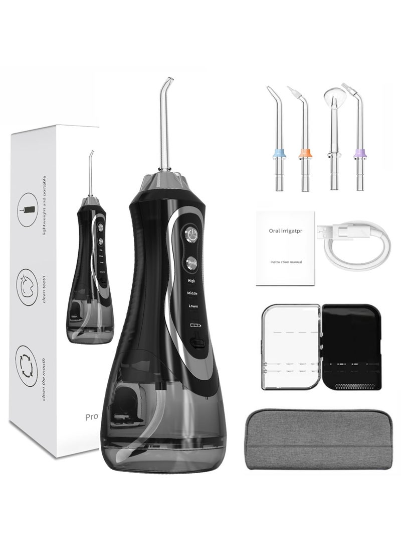 Portable Dental Water Flosser Oral Irrigator 4 Nozzles Black 300ml