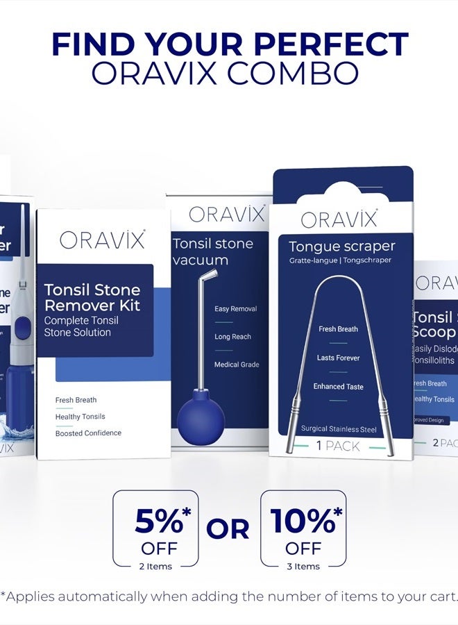 Oravix Tonsil Stone Remover, Fight Bad Breath, Easily Navigate Tonsil Crypts, Tonsil Stone Removal Tool with 3 Nozzles & LED Light, Tonsil Cleaner, Tonsil Stones Removal at Home, 2 Pack Curettage Pick