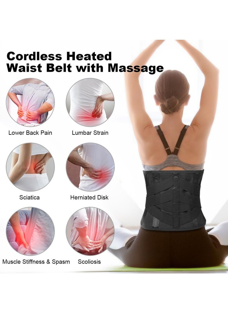 Cordless Heating Pad Back Massager, Brace for Lower Back Pain Relief, Heated Back Brace Vibration Wrap, with Rechargeable Battery, Warmer Lumbar Support Belt, with Massage for Cramps (XL)