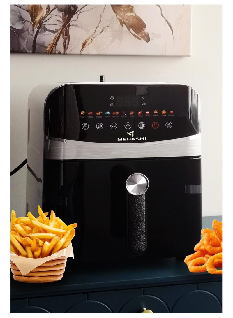 MEBASHI Air Fryer, Digital Touch Screen, 12 preset cooking programs, 9 L Capacity (ME-AF953) (1700-2000W) (Black-Silver)