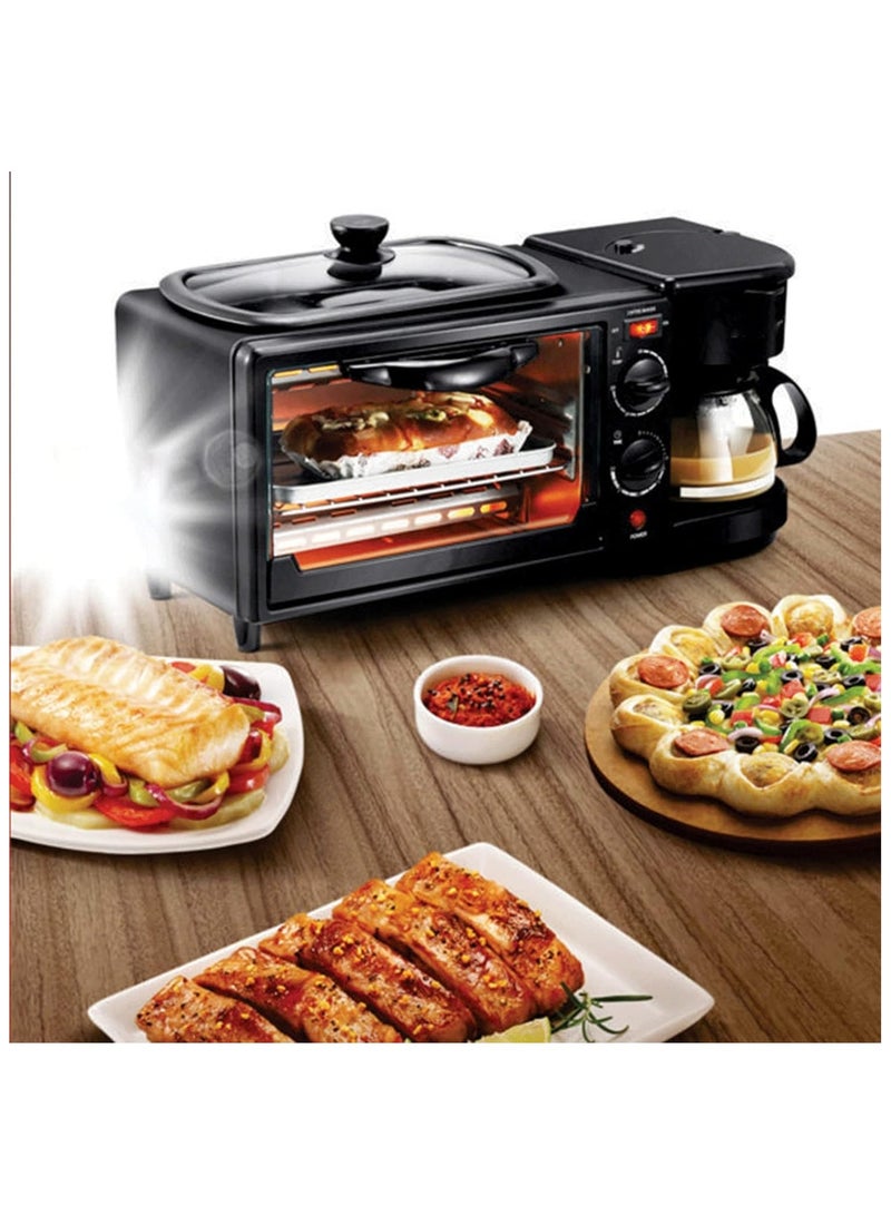 3-in-1 Breakfast Station – Multifunction Electric Toaster Oven, Drip Coffee Maker, and Frying Pan Combo for Bread, Pizza, and Full Breakfasts