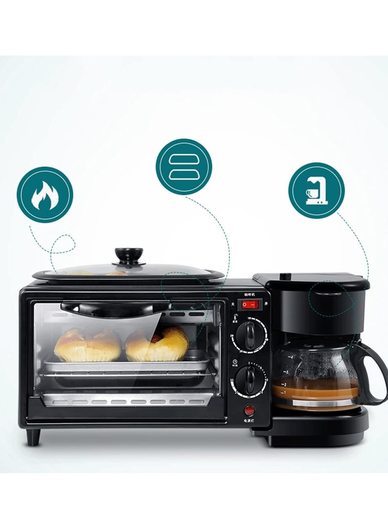 3-in-1 Breakfast Station – Multifunction Electric Toaster Oven, Drip Coffee Maker, and Frying Pan Combo for Bread, Pizza, and Full Breakfasts