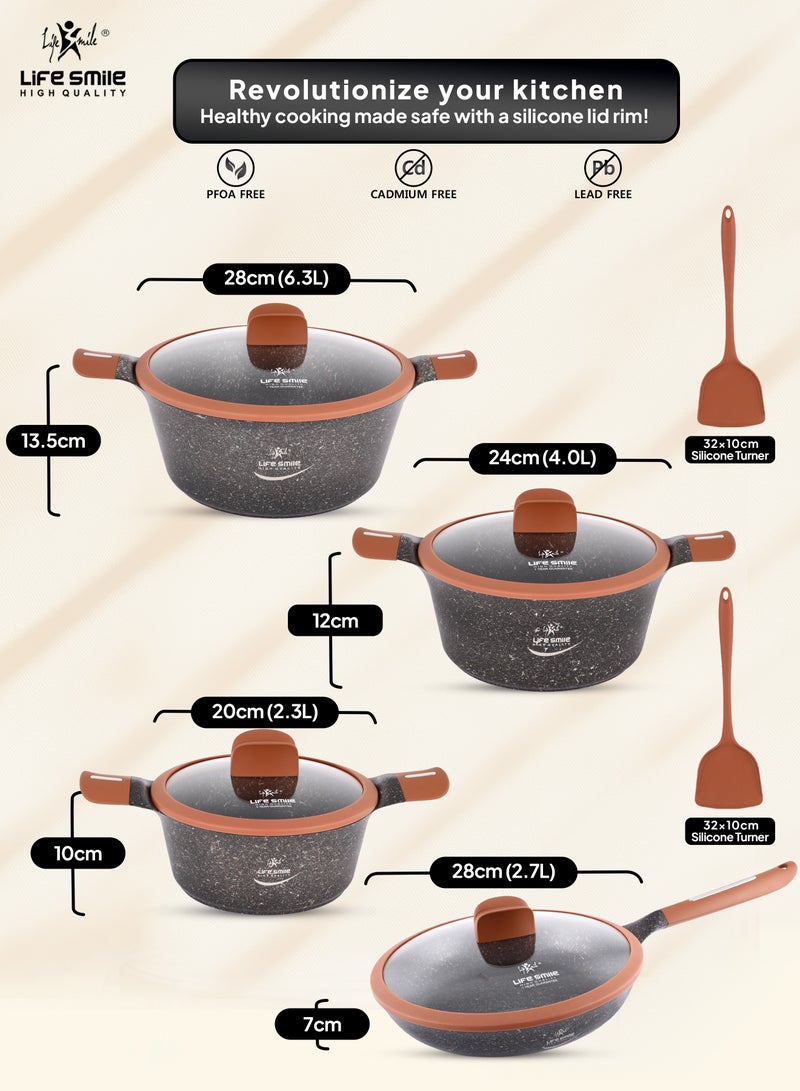 Cookware Set 10 Pieces with Titanium Granite Coating, Non Stick Cooking Set, Pots and Pans Set with Stay Cool Handles Set Includes Stockpots, Frying Pan and Silicone Tools