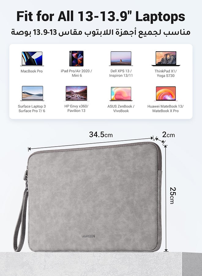 13-13.9 inch Laptop Sleeve Compatible with MacBook Air 13 MacBook Pro 13 2021 2020 2019 PU Leather Laptop Case Water-Resistant Laptop Sleeve Soft Padded Zipper Sleeve Protective Briefcase, Gray