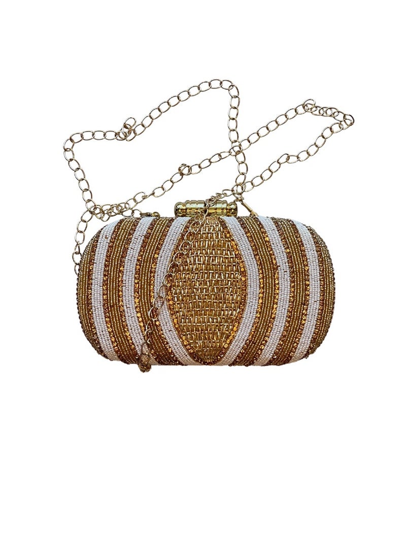 Beautiful hand embroidery pearl oval clutch