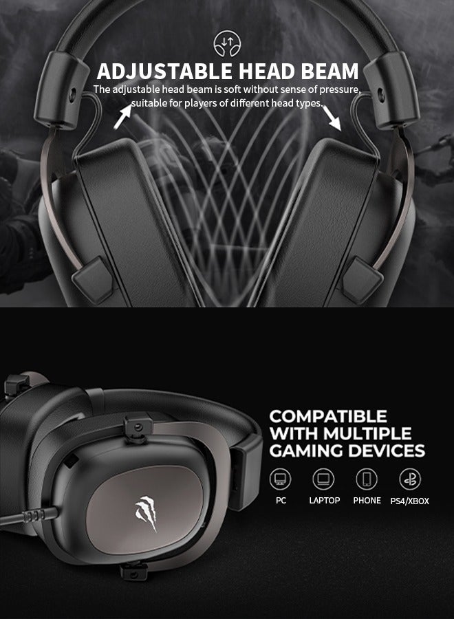 Wired Headphones, 53mm Driver Unit, High-Fidelity Stereo, with Detachable Microphone, 3.5mm Jack