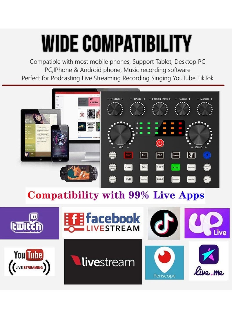 Podcast Equipment Bundle with Ring Light and Phone Holder, BM-800 Podcast Microphone Bundle with V8S Voice Changer, Condenser Microphone Recording Studio Package for Podcasting Streaming Recording