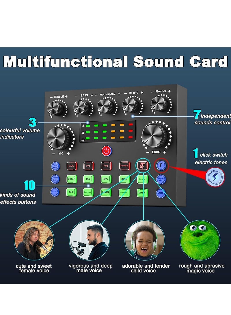 Podcast Equipment Bundle with Ring Light and Phone Holder, BM-800 Podcast Microphone Bundle with V8S Voice Changer, Condenser Microphone Recording Studio Package for Podcasting Streaming Recording