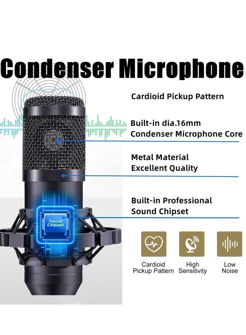 Podcast Equipment Bundle with Ring Light and Phone Holder, BM-800 Podcast Microphone Bundle with V8S Voice Changer, Condenser Microphone Recording Studio Package for Podcasting Streaming Recording