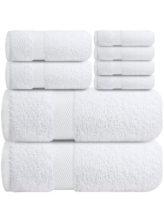 Premium Bath Towel Set for Bathroom, Hotel, Spa & Gym - [Pack of 8] 100% Cotton Bathroom Towel Set - 2 Bath Towels, 2 Hand Towels and 4 Washcloths