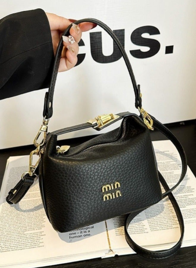 Women's classic fashion versatile mini makeup bag handbag shoulder bag handheld small bag black