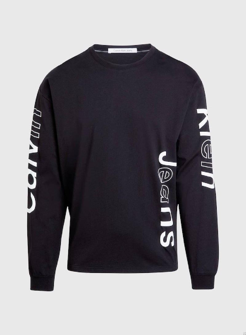 Men's Graphic Logo Long Sleeve T-Shirt - Cotton, Black