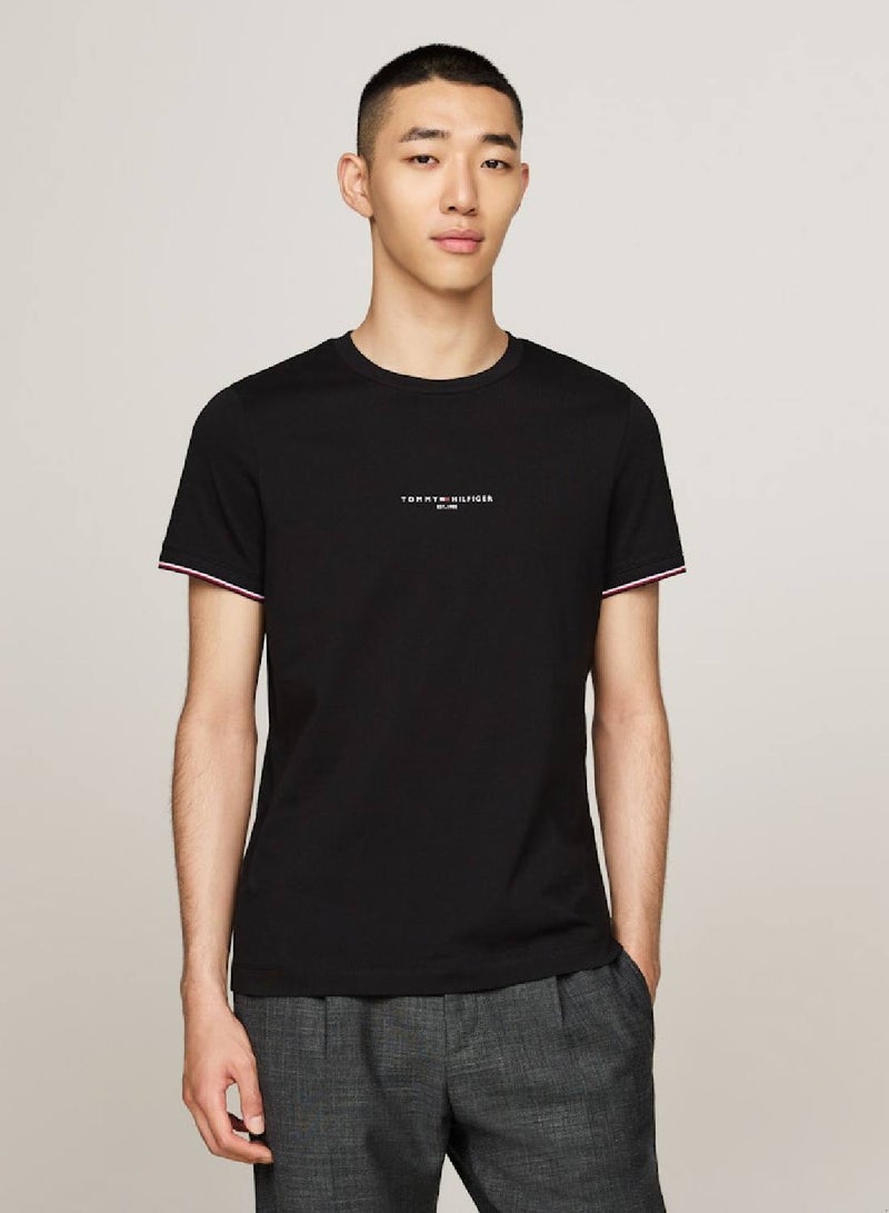 Men's Tipped Cuff Slim Fit T-Shirt - Cotton, Black