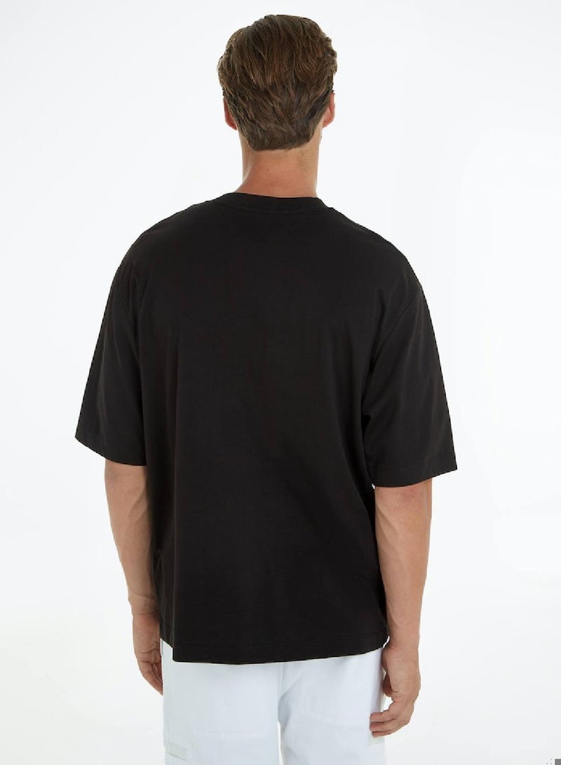 Men's Blocking Graphic Short Sleeve T-Shirt - Cotton, Black