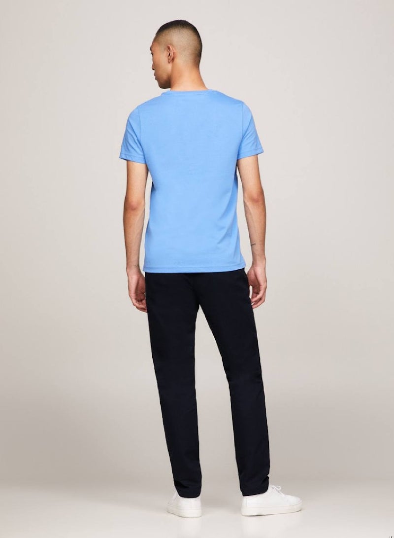 Men's Logo Embroidery Slim T-Shirt - Cotton, Blue