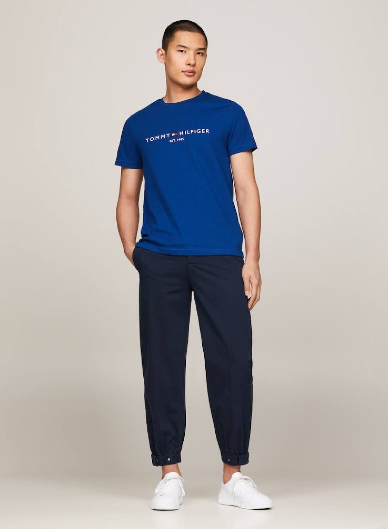 Men's Logo Embroidery Slim Fit T-Shirt -  Pure cotton, Blue