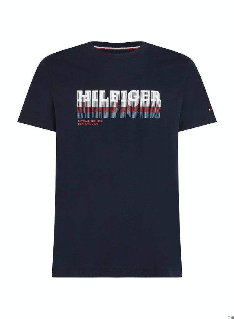 Men's Faded Hilfiger Logo T-Shirt - Cotton, Blue