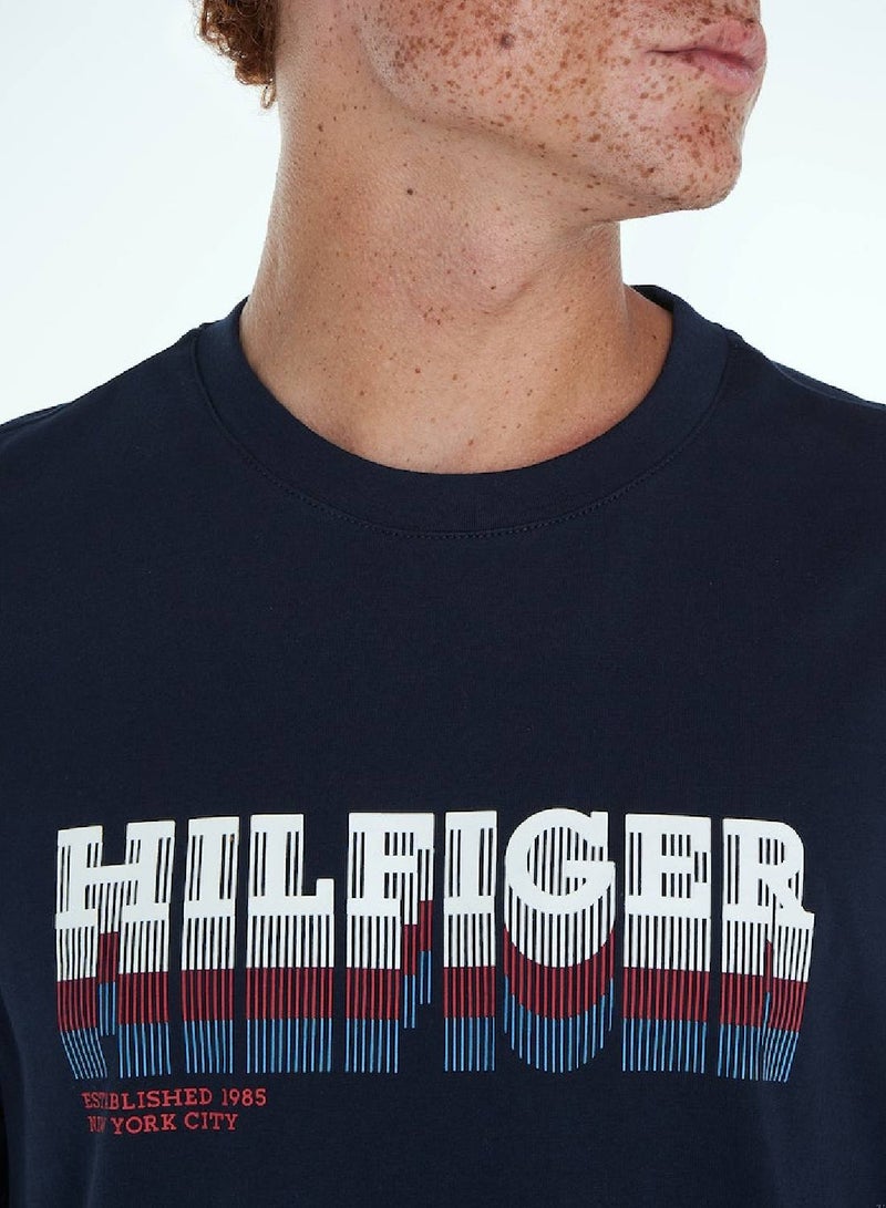 Men's Faded Hilfiger Logo T-Shirt - Cotton, Blue