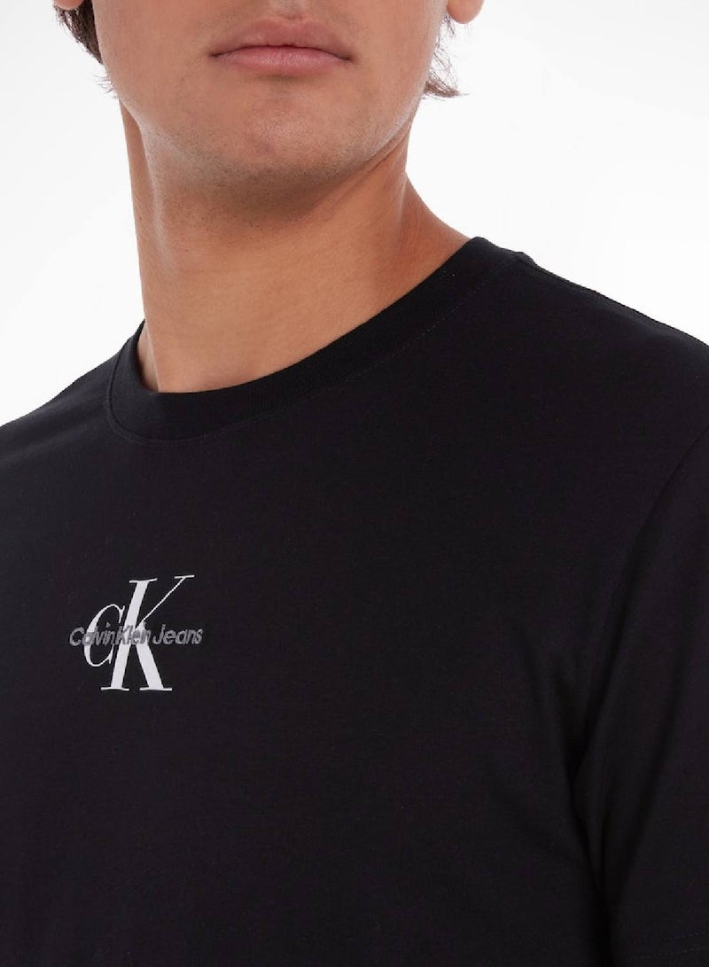 Men's Cotton Monogram T-Shirt -  cotton jersey, Black