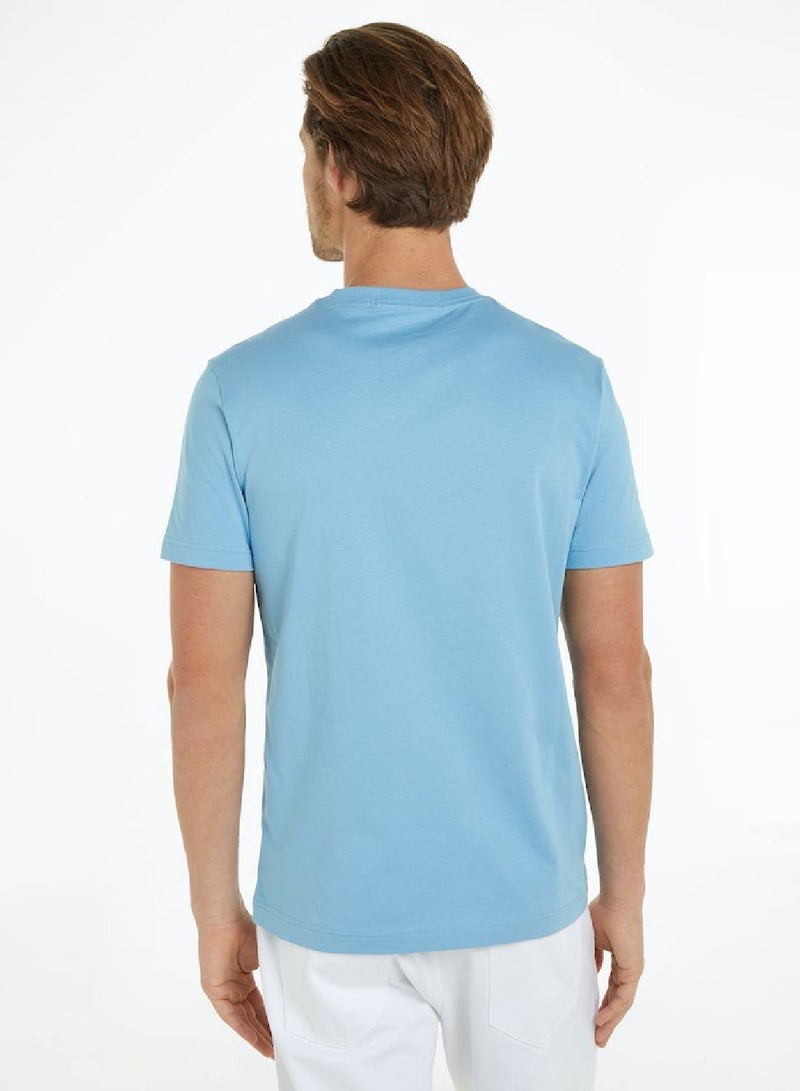 Men's Cotton Monogram T-Shirt -  cotton jersey, Blue