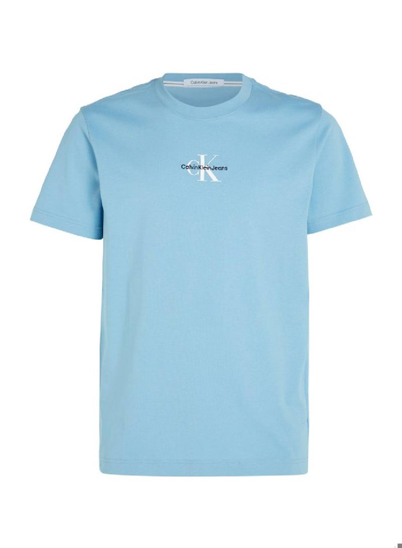 Men's Cotton Monogram T-Shirt -  cotton jersey, Blue