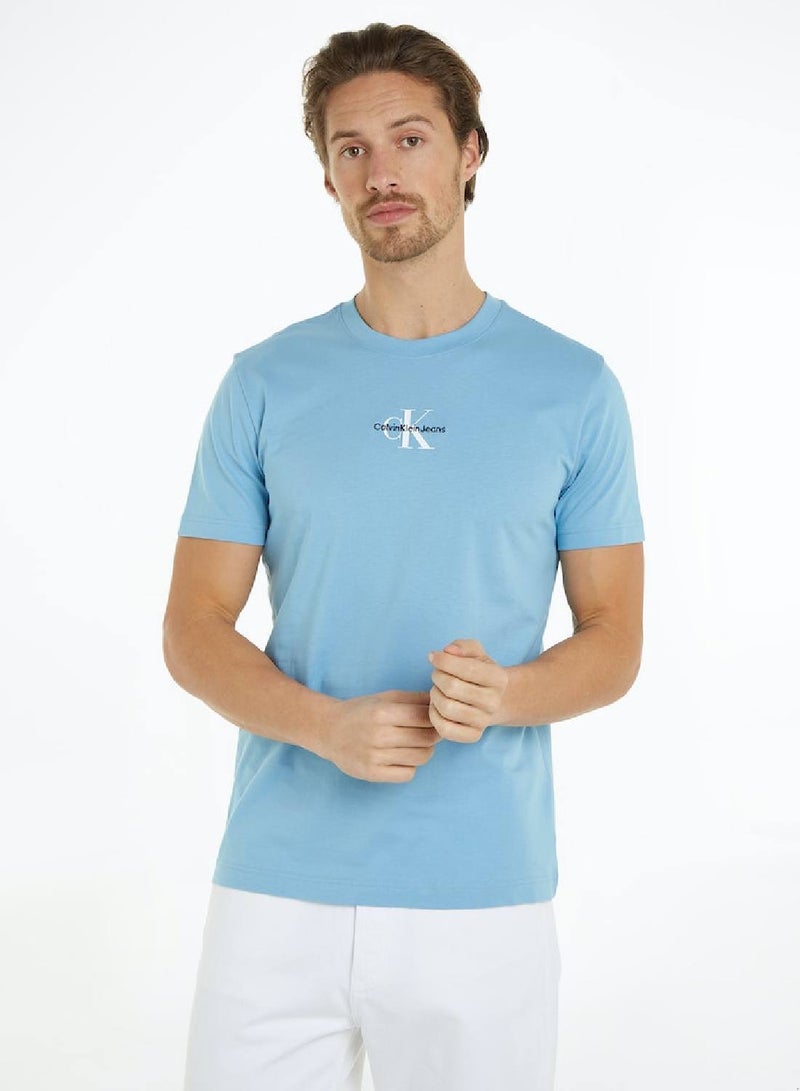 Men's Cotton Monogram T-Shirt -  cotton jersey, Blue