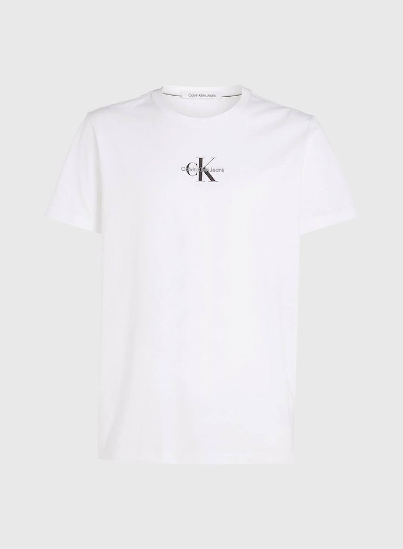 Men's Cotton Monogram T-Shirt -  cotton jersey, White